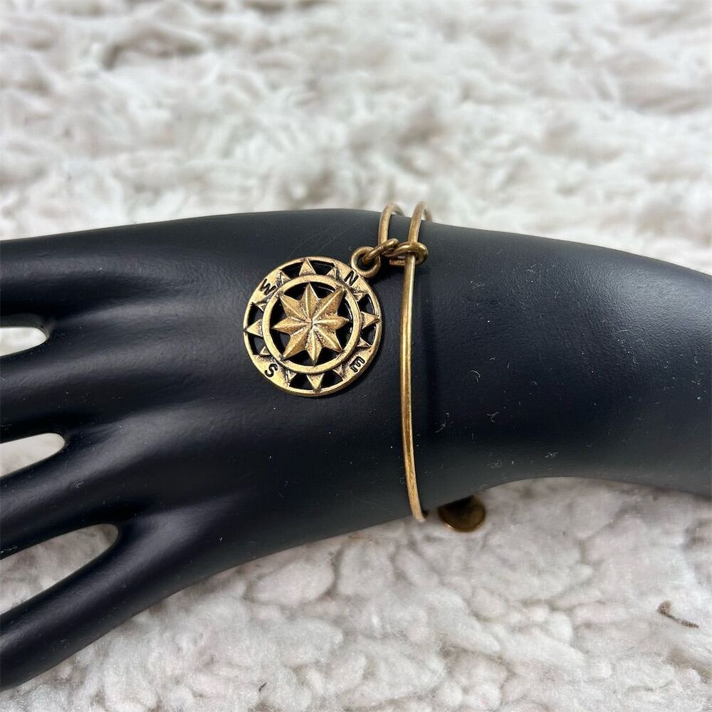 Alex and Ani Gold Compass Charm Bangle Bracelet Adjustable Casual, Charm, Travel